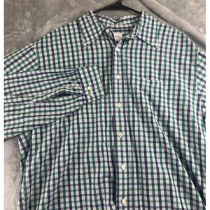 Brooks Brothers‎ green White Blue Plaid Dress Shirt Large Button Down 346